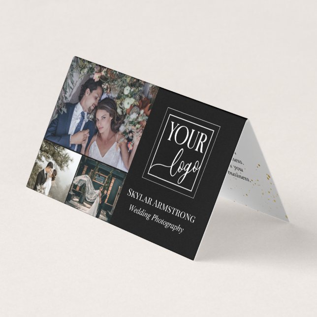 Tarjeta De Visita Mínimo negro tu fotógrafo de Collage de fotos con  (Anverso)