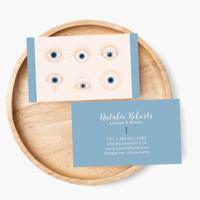 Tarjeta De Visita Mínimo Pastel Azul y Ojos Rosa Salón De Belleza (Subido por el creador)