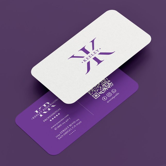 Tarjeta De Visita Mínimo Profesional K Monograma Real Púrpura (Minimal Professional K Monogram Royal Purple Business Card
)