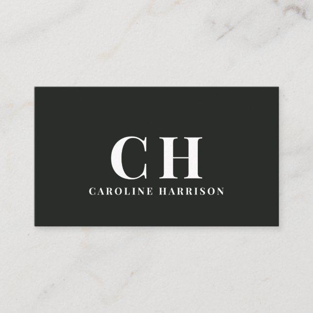 Tarjeta De Visita Mínimo Profesional Monograma Simple Negro (Anverso)