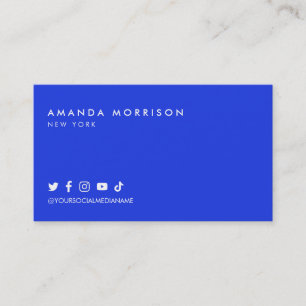 Tarjeta De Visita Mínimo Profesional Redes Sociales Azul Intenso