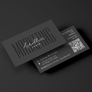 Tarjeta De Visita Mínimo QR de Marketing en Red Negro Blanco