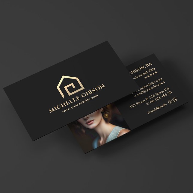 Tarjeta De Visita Mínimo Realtor Black House Broker hipotecario (Minimal Realtor Black House Logo Mortgage Broker Business Card
)