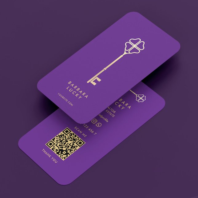 Tarjeta De Visita Mínimo Realtor Mortgage Broker Royal Purple Key (Subido por el creador)