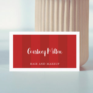 Tarjeta De Visita Mínimo Rojo Tiras Blanca Belleza Maquillaje de Pel