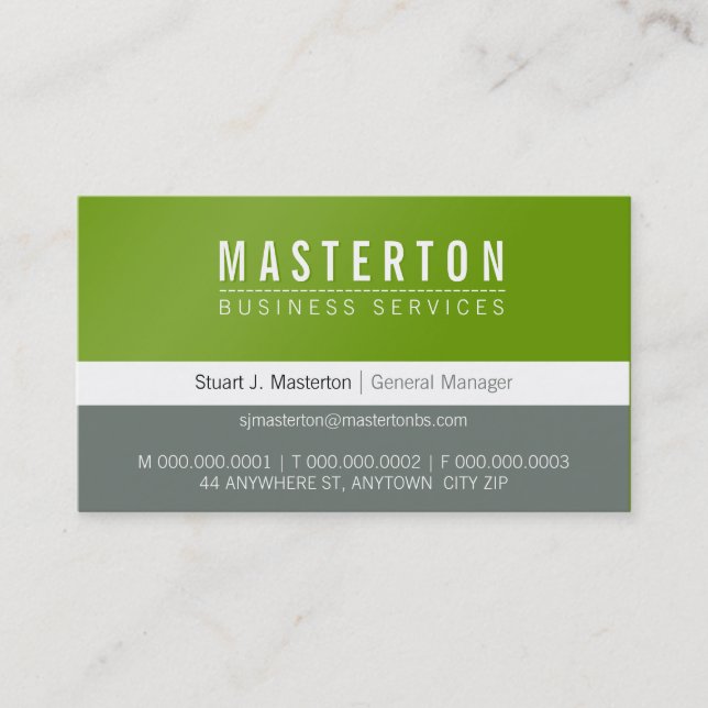Tarjeta De Visita MÍNIMO sencillo pasto corporativo gris verde (Anverso)