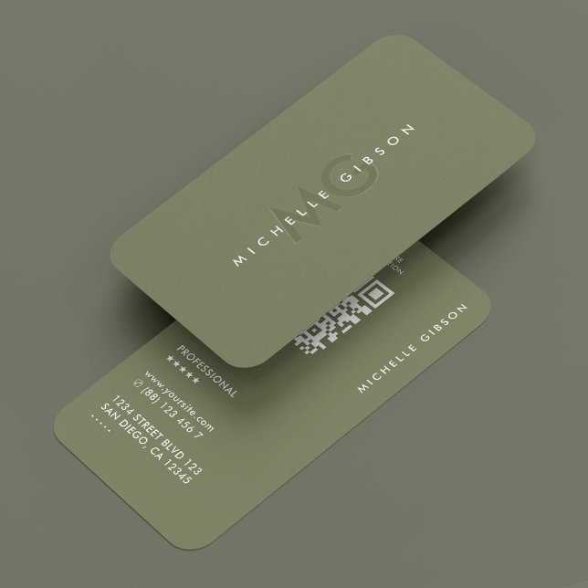 Tarjeta De Visita Mínimo Sensación Simple Moderno De Iniciales Profe (Minimal Simple Modern Professional Initials Sage Business Card
)