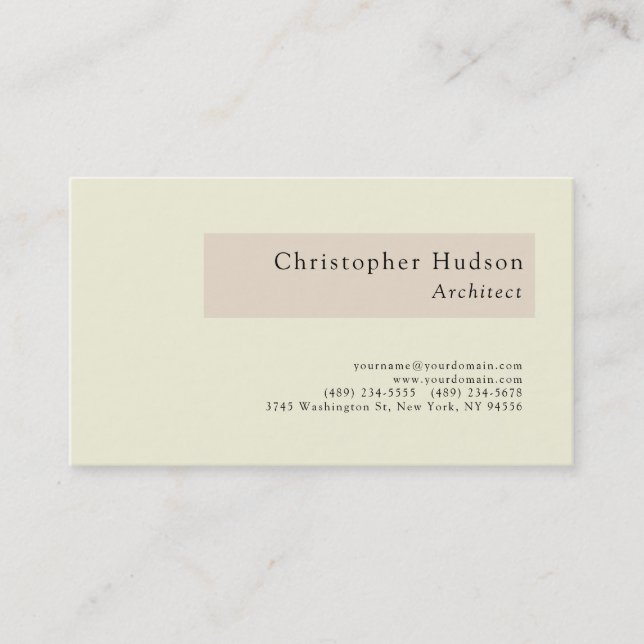 Tarjeta De Visita Mínimo simple almendra beige Arquitecto  (Anverso)