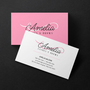 Tarjeta De Visita Mínimo Simple Artista De Maquillaje Rosa Blanco