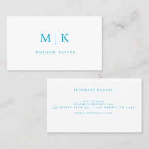 Tarjeta De Visita Mínimo y elegante monograma azul y blanco