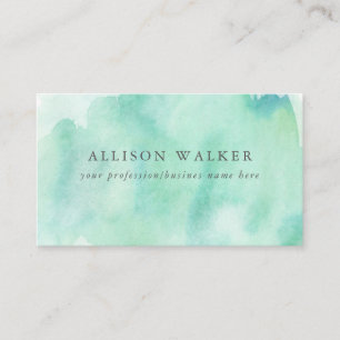 Tarjeta De Visita Mint Aqua Watercolor Moderno Profesional
