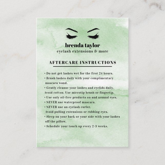 Tarjeta De Visita Mint Glam Eyelash Browbar Instrucciones para el cu (Anverso)