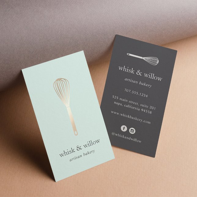 Tarjeta De Visita Mint & Gold Whisk | Panadería | Chef | Caterer (Subido por el creador)