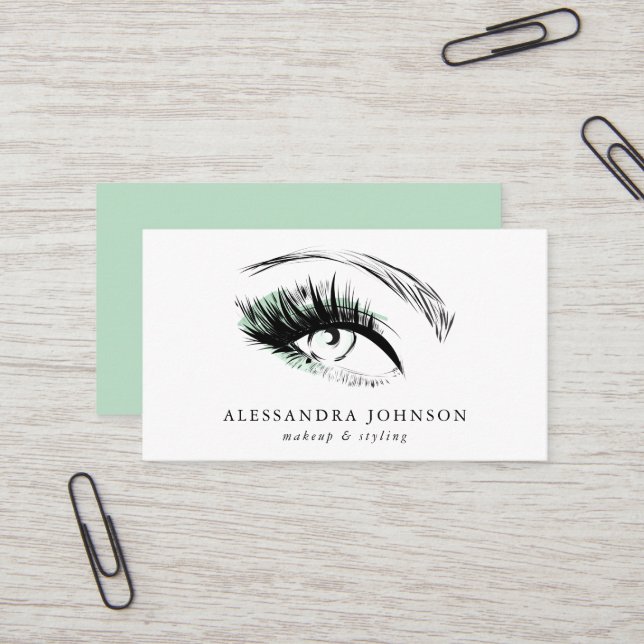 Tarjeta De Visita Mint Green Eye Sketch Moderno Artista De Maquillaj (Anverso/Reverso In Situ)