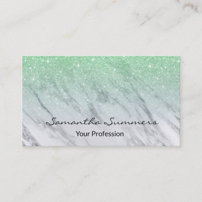 Tarjeta De Visita Mint Green Ombre Purpurina Marble Personalizar Pur (Anverso)