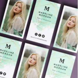 Tarjeta De Visita Mint Green Watercolor Social Media con foto