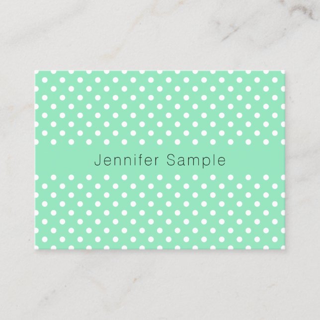 Tarjeta De Visita Mint Green White Dots Plantilla Moderna Elegante (Anverso)