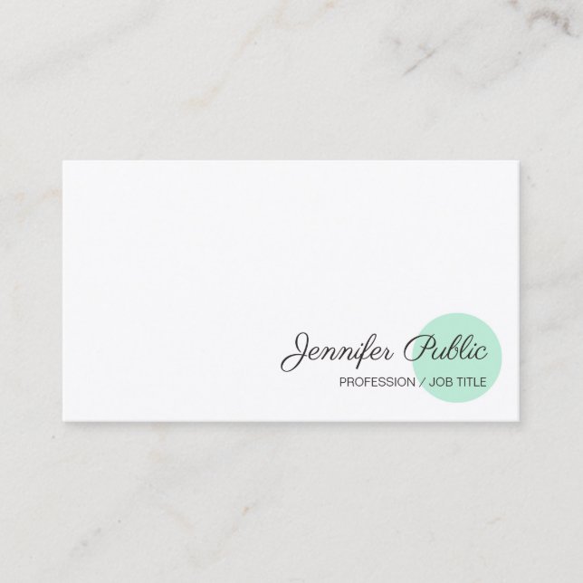 Tarjeta De Visita Mint Green White Template Modern Handwriter (Anverso)