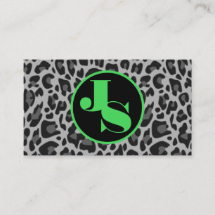 Tarjeta De Visita Mint Monograma Clásico Leopardo Imprimir Rockabill