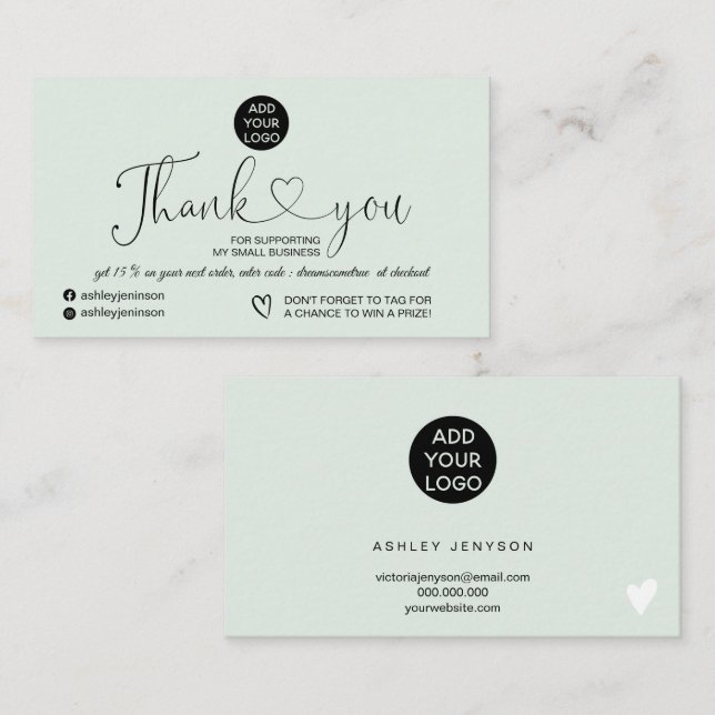 Tarjeta De Visita Mint verde moderno simple logo pedido gracias (Anverso / Reverso)