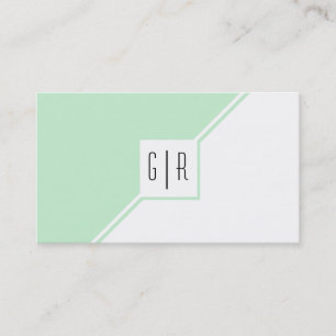 Tarjeta De Visita Mint verde y blanco moderno monograma geométrico