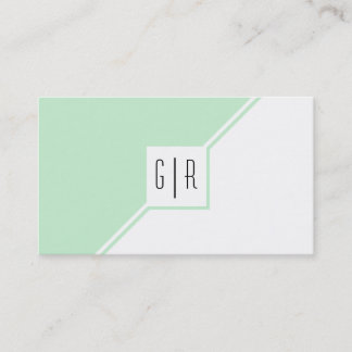 Tarjeta De Visita Mint verde y blanco moderno monograma geométrico