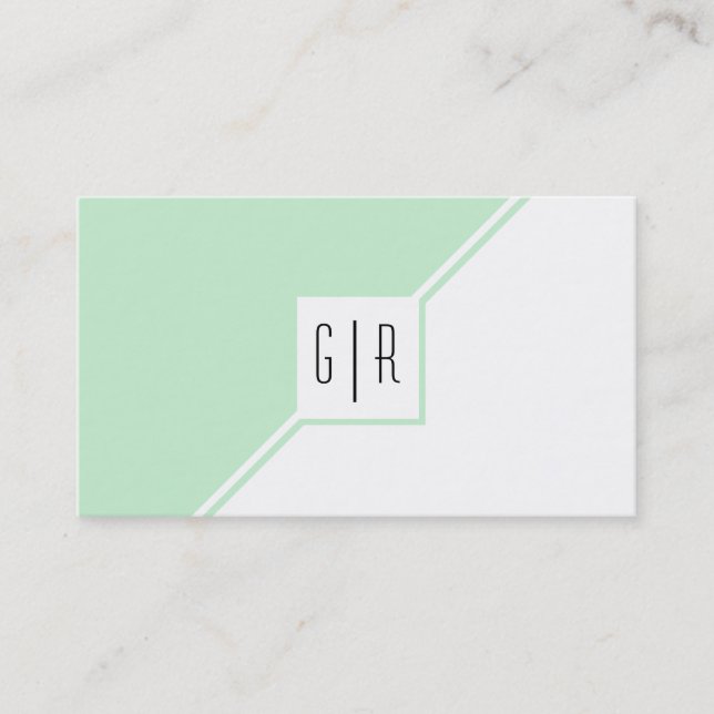Tarjeta De Visita Mint verde y blanco moderno monograma geométrico (Anverso)