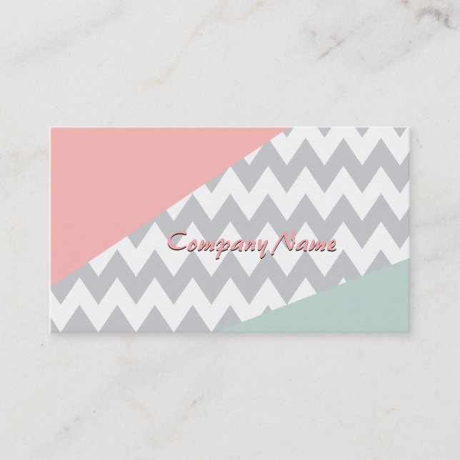 Tarjeta De Visita Mint y coral de Chevron gris (Anverso)