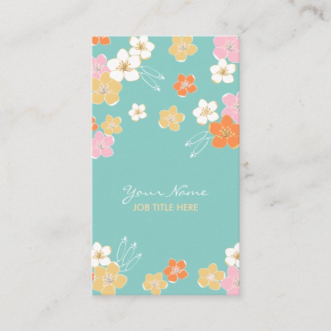 Tarjeta De Visita Mint yellow pink summer hawaiian exotic flowers (Anverso)