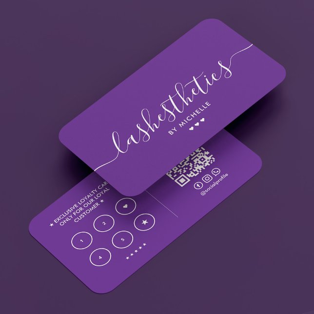 Tarjeta De Visita Minúsculo estético Lash Tech Real Lealtad Púrpura (Minimal Aesthetic Lash Tech Royal Purple Loyalty Business Card
)