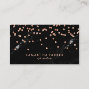 Tarjeta De Visita Mirada de mármol negra atractiva y falso confeti