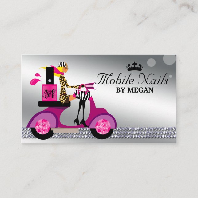 Tarjeta De Visita Miss Socialite Nail Salon Scooter Chica Moda (Anverso)