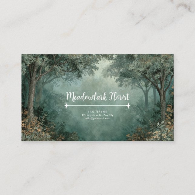 Tarjeta De Visita Misty Forest Archway Moss Green Rustic (Anverso)