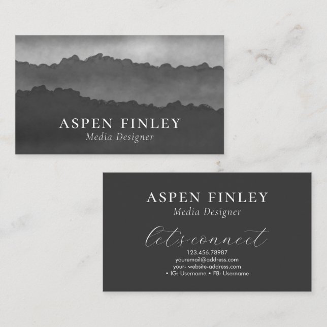 Tarjeta De Visita Misty Mountain Watercolor Gray Business Card (Anverso / Reverso)