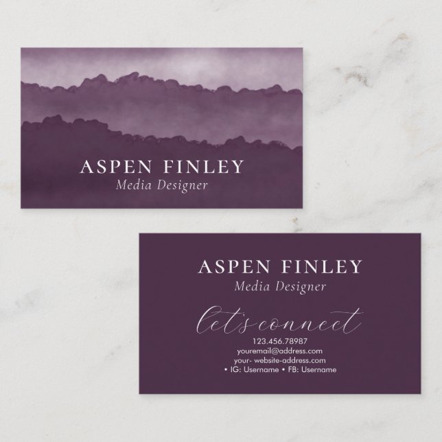 Tarjeta De Visita Misty Mountain Watercolor Purple Business Card (Anverso / Reverso)