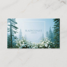 Tarjeta De Visita Misty Pine Forest White Wildflower Clean Frame