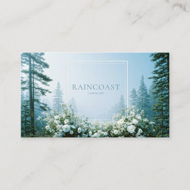 Tarjeta De Visita Misty Pine Forest White Wildflower Clean Frame (Anverso)