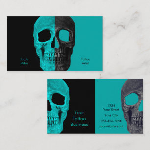 Tarjeta De Visita Mitad gótica Skulls Verde azulada Tatutto negro