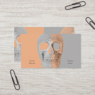 Tarjeta De Visita Mitad Skull Gótico Cara Tatuaje Gris