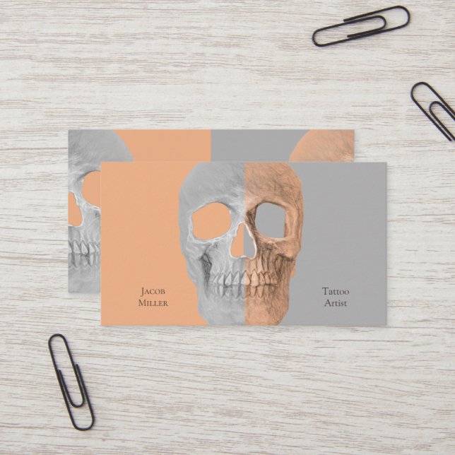 Tarjeta De Visita Mitad Skull Gótico Cara Tatuaje Gris (Anverso/Reverso In Situ)