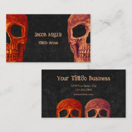 Tarjeta De Visita Mitad Skull Naranja Gótico Tatuaje de Textura Negr