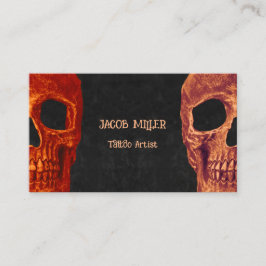 Tarjeta De Visita Mitad Skull Naranja Gótico Tatuaje de Textura Negr