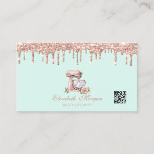 Tarjeta De Visita Mixer Corazones Flores Rosa Oro Drips Código QR