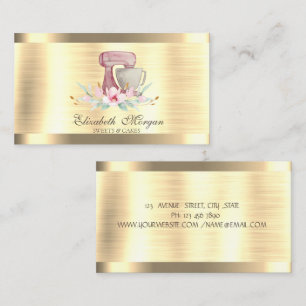 Tarjeta De Visita Mixer Flor Gold Stripe Gold Panadería 