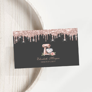 Tarjeta De Visita Mixer Flor Hearts Rose Gold Drips Panadería  
