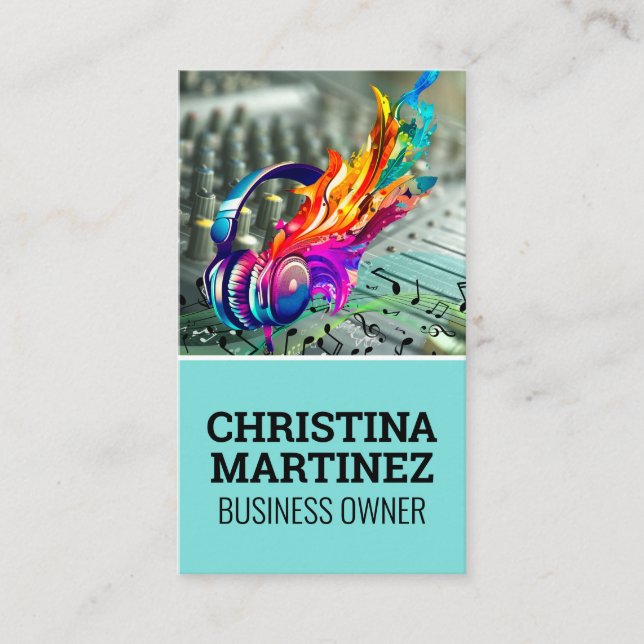 Tarjeta De Visita Mixer Instrument | Musical Notes Head Phones (Anverso)