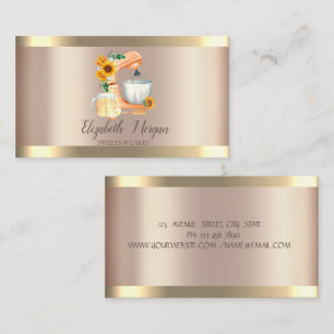 Tarjeta De Visita Mixer Sunflowers Gold Stripes Bakery
