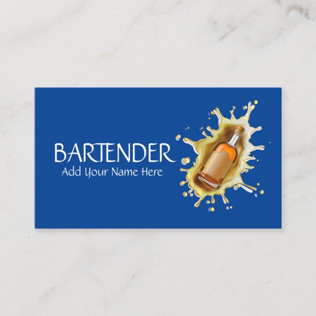 Tarjeta De Visita Mixologist azul del camarero del chapoteo de la (Anverso)