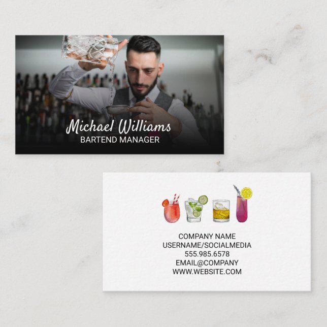Tarjeta De Visita Mixólogo | Bartender haciendo un cóctel (Anverso / Reverso)