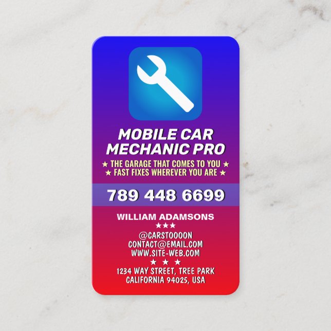 TARJETA DE VISITA MOBILE AUTO MECHANIC & CAR REPAIR | CERTIFIED PRO (Anverso)